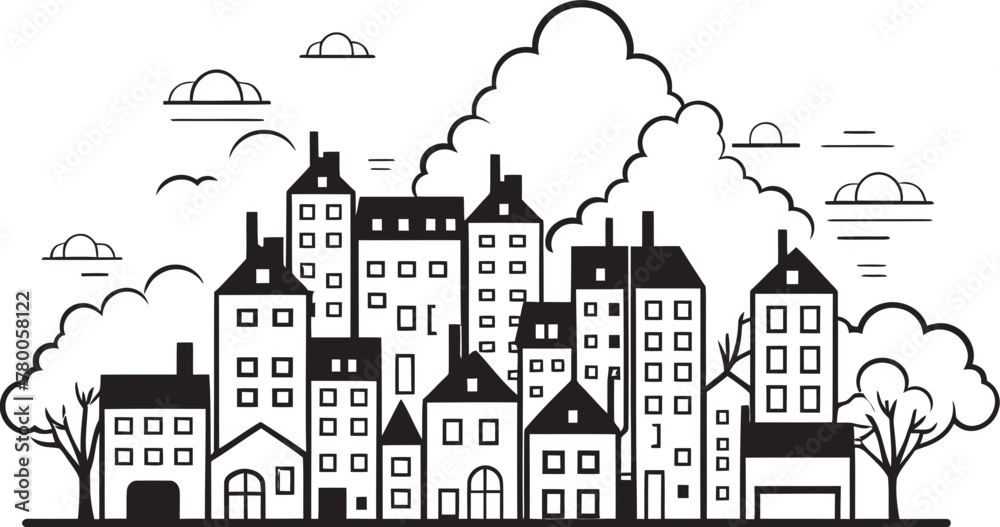 Skyline Sketchbook: Simplified Line Drawing Townscape Graphics Cityscape Zenith: Vector Icon of Minimalistic Urban Scene