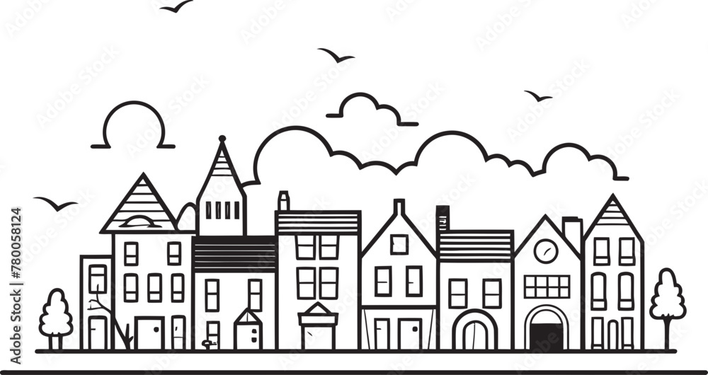 Townscape Threads: Minimalist Line Drawing Logo Urban Unity: Vector Logo Design of Simple Cityscape