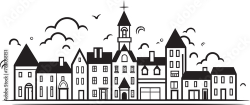 Architectural Essence: Minimalist Townscape Vector Graphics Cityscape Zenith: Basic Line Drawing Logo Design