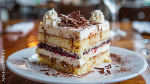 Bulgarian layered cream cake with berry filling