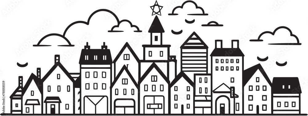 Urban Sketchbook: Simple Line Drawing Logo Cityscape Symphony: Vector Icon of Simplistic Townscape