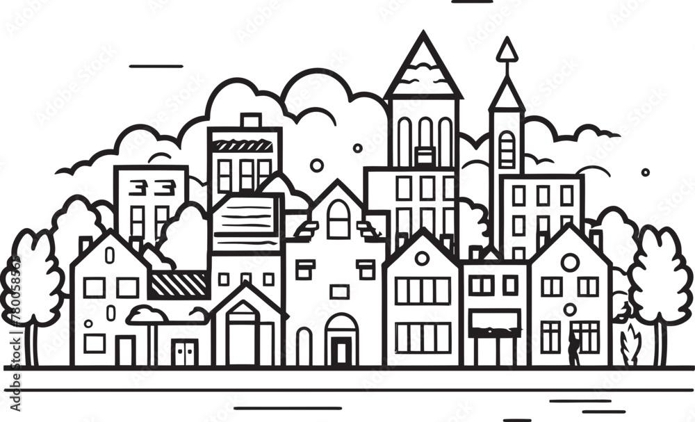 Cityscape Chronicles: Vector Logo Featuring Urban Landscape Townscape Treasures: Simple Line Drawing Icon