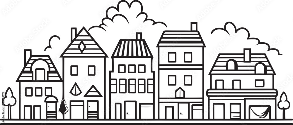 Townscape Tributaries: Vector Logo Design of Urban Landscape Urban Echelon: Simple Line Drawing Logo