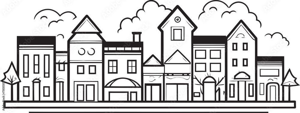 Urban Echelon: Simple Line Drawing Logo Cityscape Illumination: Vector Icon of Simplistic Townscape