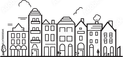 City Schematics: Simple Townscape Line Drawing Logo Neighborhood Blueprint: Vector Logo Design of Urban Scene