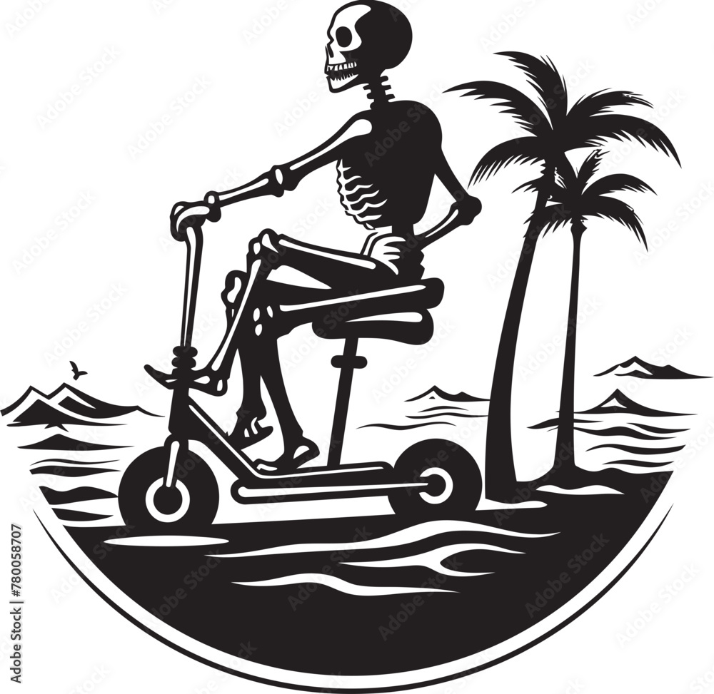 Coastal Cruiser Corpse: Vector Design Skele-Scoot Sands: Beach Scooter Emblem