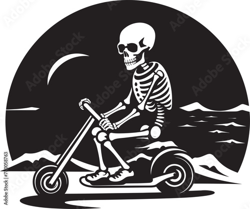 Skeleton Shoreline Surfer: Vector Logo Skele-Scooter Seaside: Beach Scooter Icon