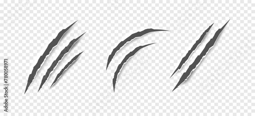 Black claw scratches - vector isolated. Claws scratches animal claw tracks cat or tiger bear or lion nails scratches. Horror, Halloween monster. Vector