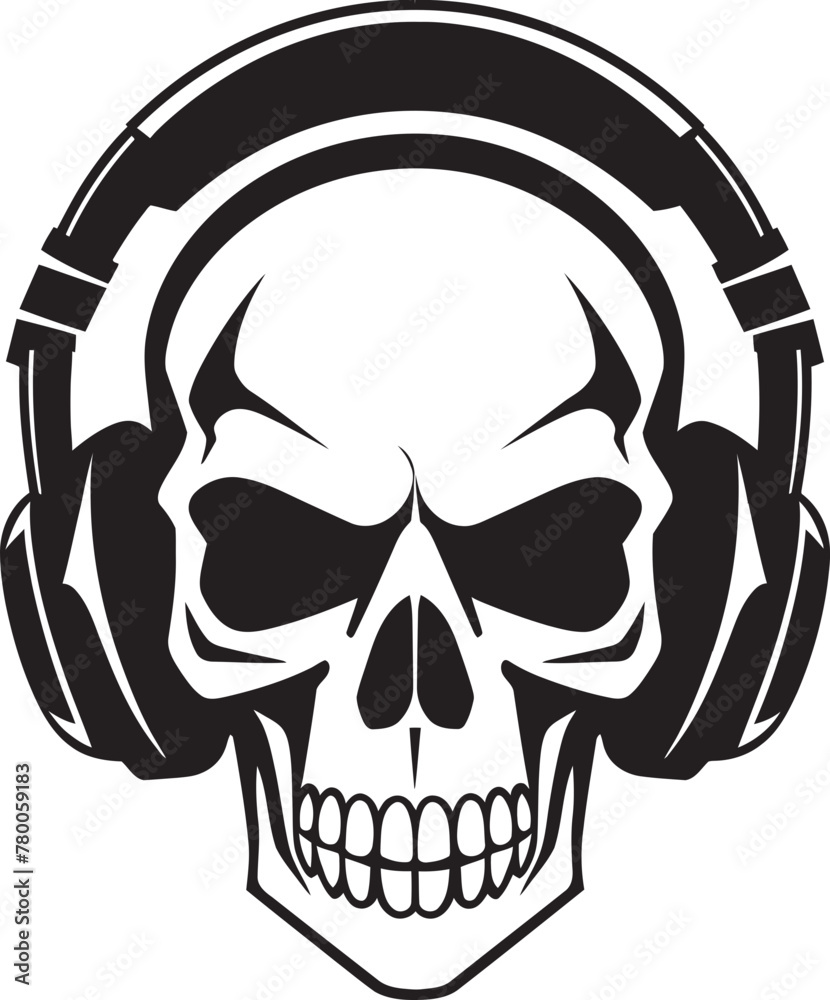 Skulltune: Logo Featuring Skeleton with Headphones Skele-Sound: Vector Graphic of Skeleton Enjoying Music