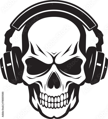 Bone Beats: Vector Graphic with Musical Skeleton Skull Serenade: Logo Featuring Skull and Headphones