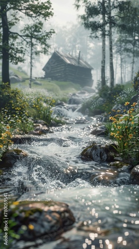 Stream Flowing Through Lush Green Forest