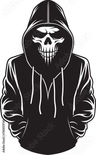 SkeleStreet: Urban Hoodie Skeleton Icon Streetwise Skele: Hooded Skeleton Vector Logo photo