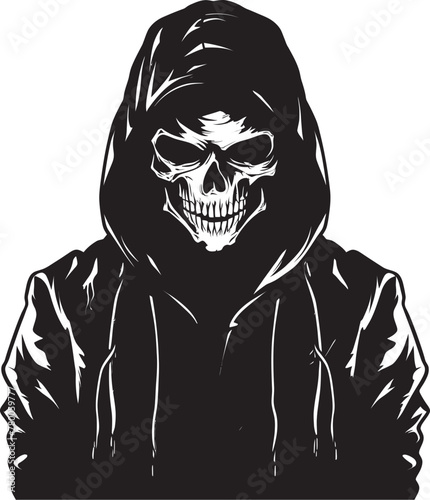Streetwise Skele: Hooded Skeleton Vector Logo SkeleThreads: Hoodie-Wearing Skeleton Emblem