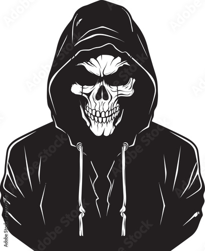 Skull Swagger: Hooded Skeleton Vector Logo SkeleChic: Stylish Hoodie Skeleton Emblem