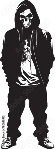 SkeleStreet: Urban Hoodie Skeleton Vector Logo Streetwise Skele: Hoodie-Wearing Skeleton Emblem