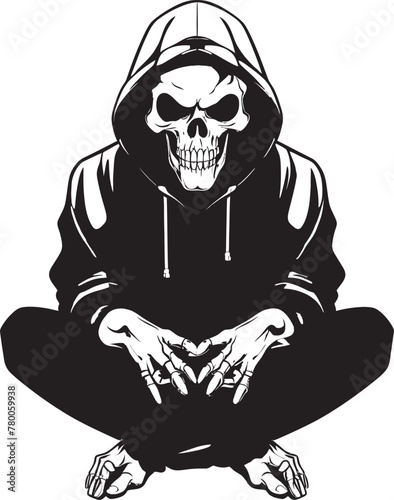 SkeleStreet: Hoodie-Wearing Skeleton Emblem Streetwise Skele: Stylish Hoodie Skeleton Icon