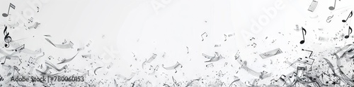 Abstract background with musical notes and white space for text, banner design in grey color photo