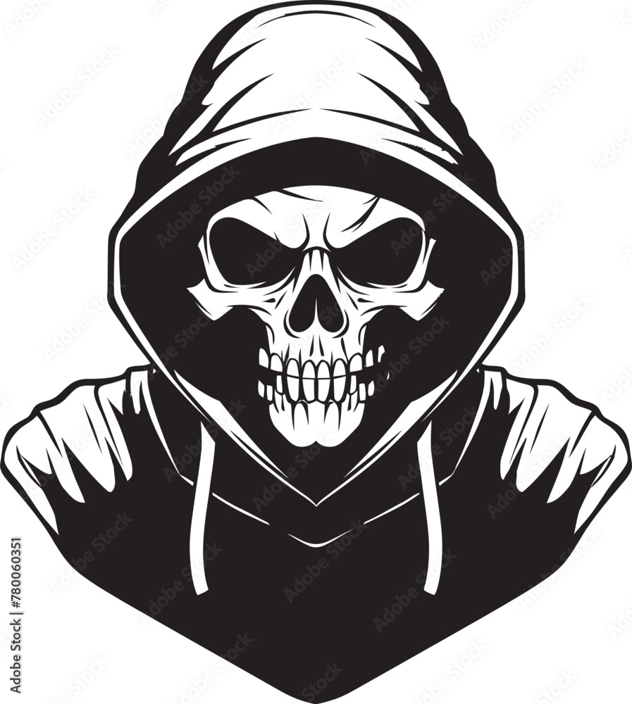 SkeleStreet: Urban Skeleton Hoodie Icon Streetwise Skele: Hooded Skeleton Vector Logo