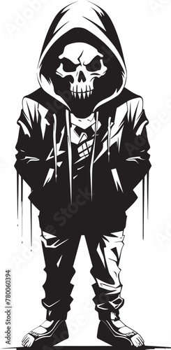 SkeleStreet: Hoodie-Wearing Skeleton Emblem Streetwise Skele: Hooded Skeleton Graphic