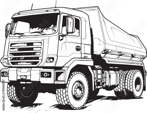 Sketchy Freight Carrier: Vector Logo Design with Dump Truck Sketch Dump Truck Blueprint: Sketch Icon Graphics of Dump Truck