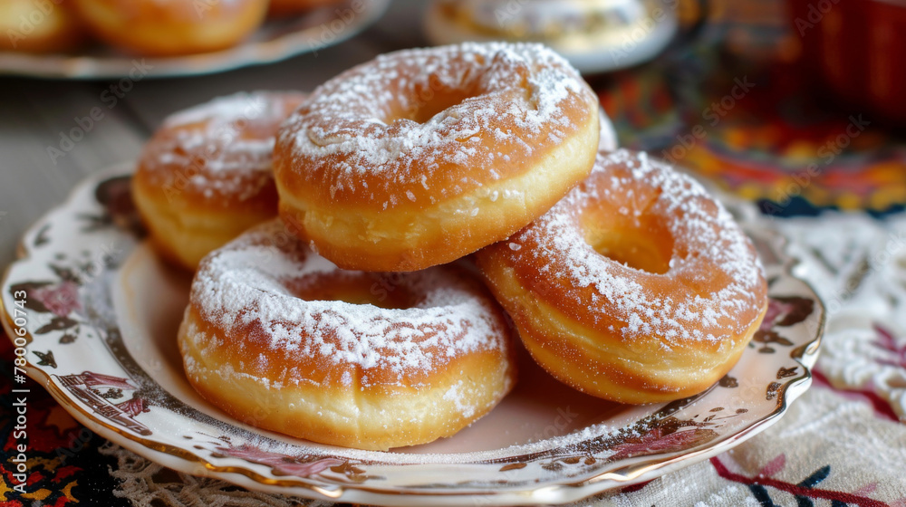 Traditional bulgarian donuts with powdered sugar