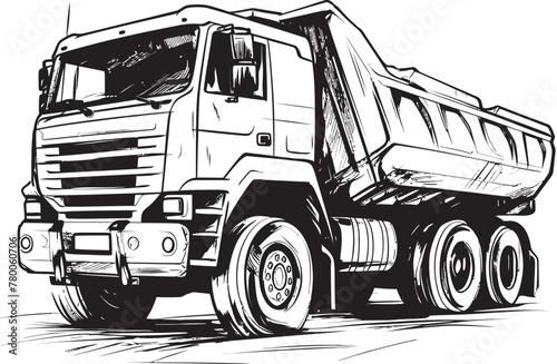 Sketchy Freight: Sketch Icon Graphics of Dump Truck Dump Truck Sketch: Vector Logo Design with Dump Truck Sketch