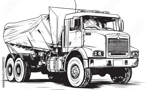 Truck Sketch: Vector Logo Design with Dump Truck Sketch Sketchy Transport: Sketch Icon Graphics of Dump Truck