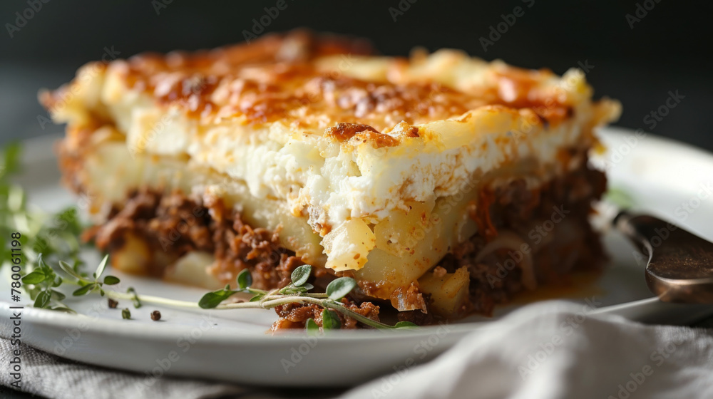 Traditional bulgarian moussaka dish on plate Traditional bulgarian moussaka dish on plate