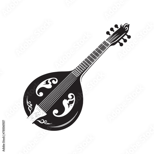 Precision Plucks: Exquisite Mandolin Silhouette, Enhanced with Minimalist Vector Design, Mandolin Illustration - Minimallest Mandolin Vector