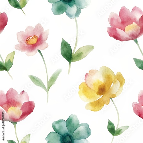 Seamless Pattern Muted Color Abstract Flowers