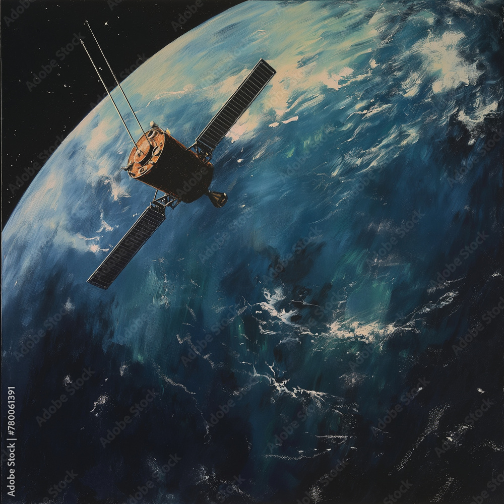 Fototapeta premium an artificial satellite passes by the earth