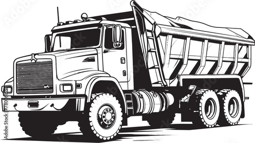 Sketchy Freight Carrier: Dump Truck Sketch Icon Vector Dump Blueprint: Sketch Emblem Design