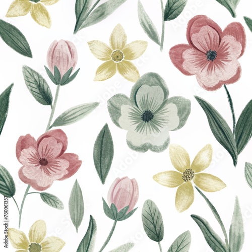 Seamless Pattern Muted Color Abstract Flowers