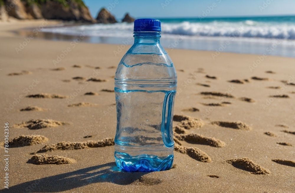 bottle of water on the beach - trash on the beach bottle of water on the beach - trash on the beach