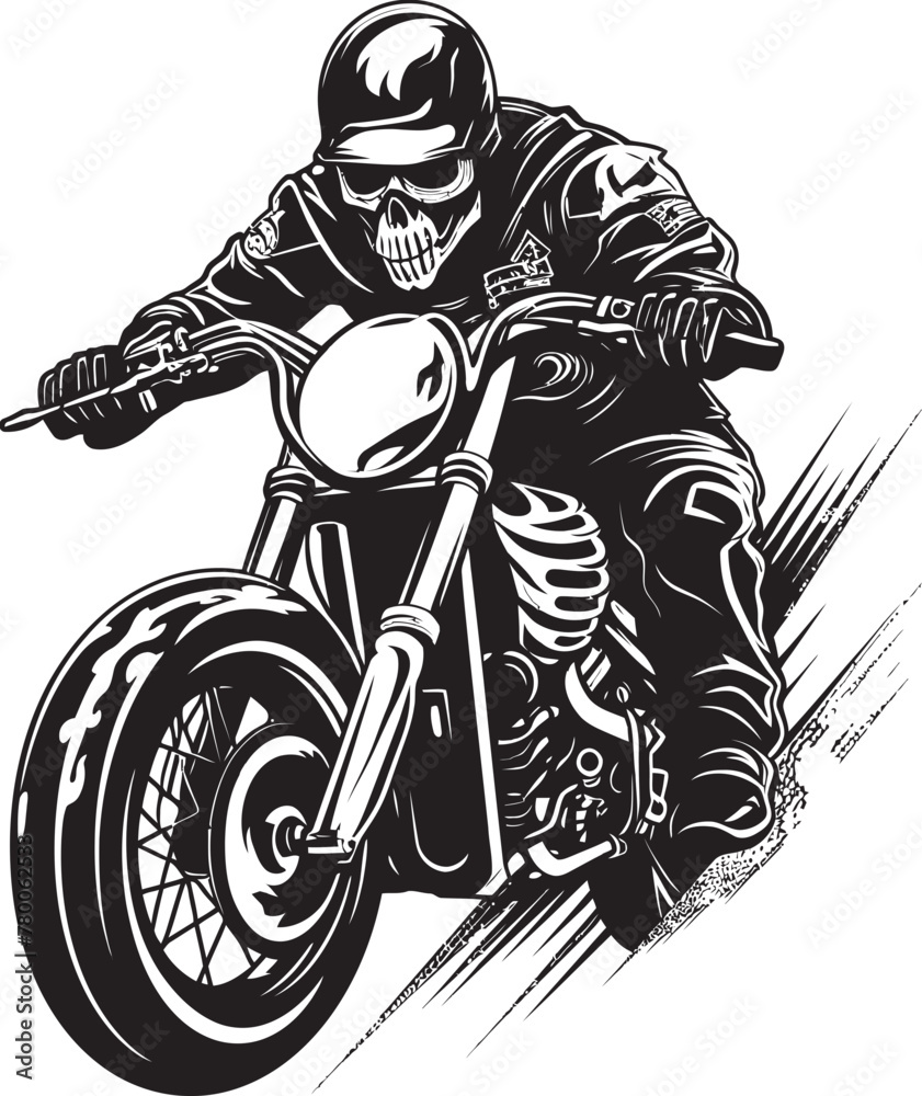 Grim Reaper's Roar: Vector Logo of the Fierce Skull Biker Bone Battalion: Skull Motorbike Rider Emblematic Charge Grim Reaper's Roar: Vector Logo of the Fierce Skull Biker Bone Battalion: Skull Motorbike Rider Emblematic Charge