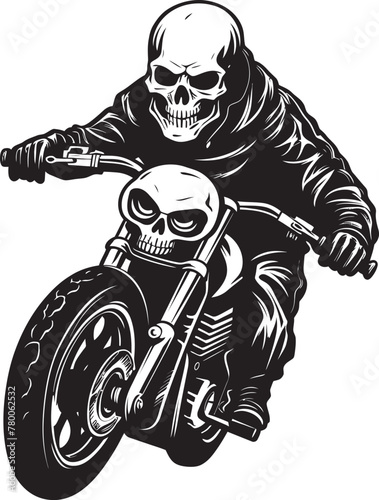 Death Ride: Skull Motorbike Rider Icon on the Edge Grim Reaper's Roar: Vector Logo of the Fierce Skull Biker