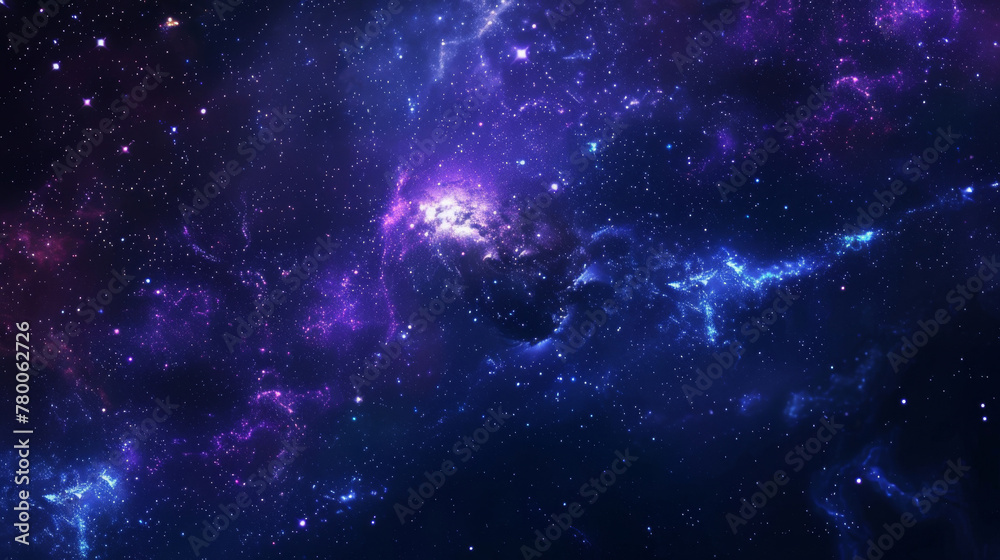 Vibrant cosmic nebula with glittering stars set against a deep blue space backdrop