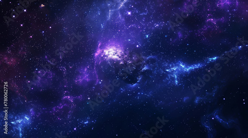 Vibrant cosmic nebula with glittering stars set against a deep blue space backdrop
