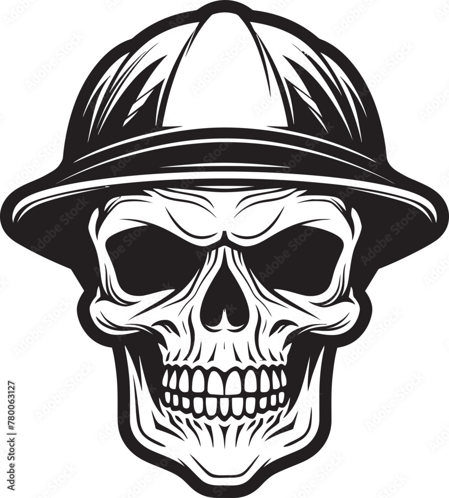 Hardhat Safety Skull: Iconic Worker Emblem Design Bone Builder Badge: Skull Worker Icon in Helmet