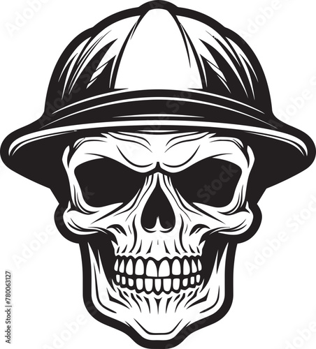 Hardhat Safety Skull: Iconic Worker Emblem Design Bone Builder Badge: Skull Worker Icon in Helmet