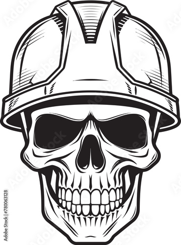 Construction Reaper Emblem: Skull in Hardhat Logo Scaffold Skull Sentry: Worker Emblem Design