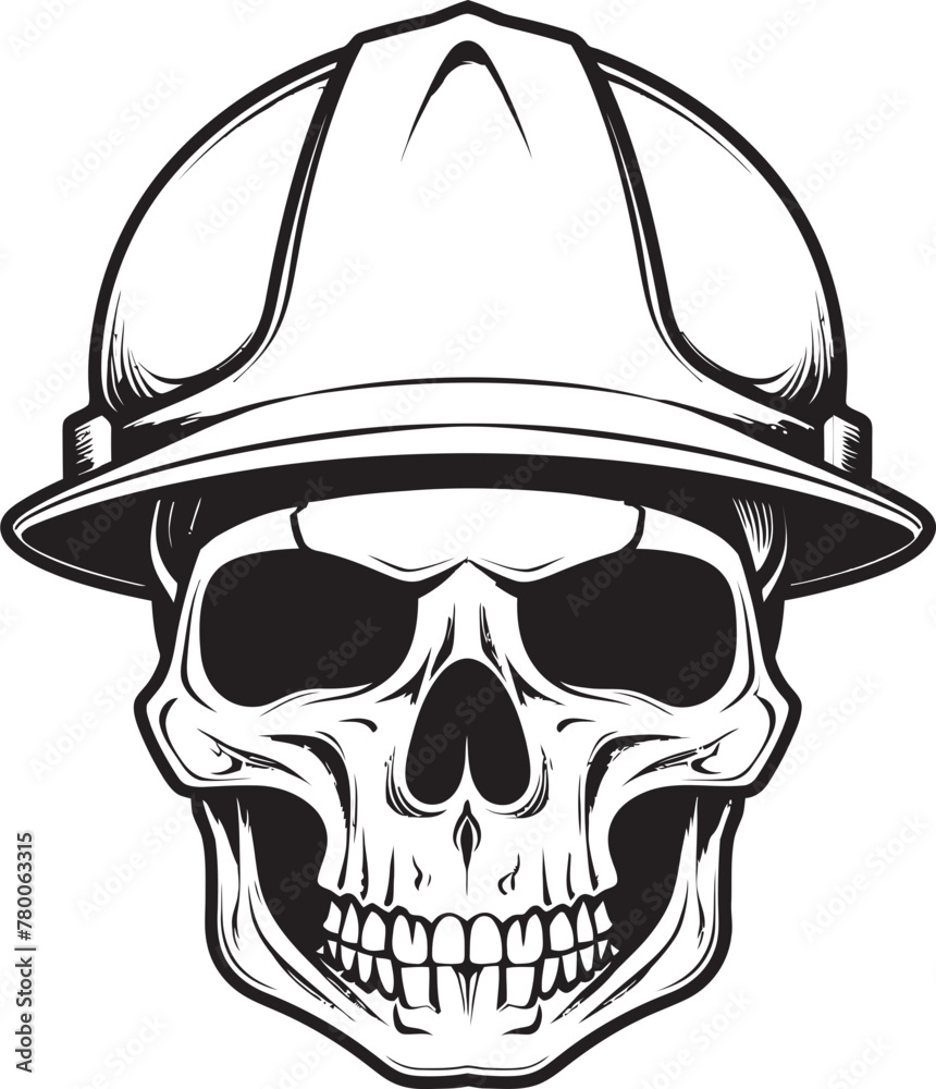 Scaffold Sentinel: Skull in Hardhat Emblem Bone Builder Badge: Skull Worker Helmet Icon