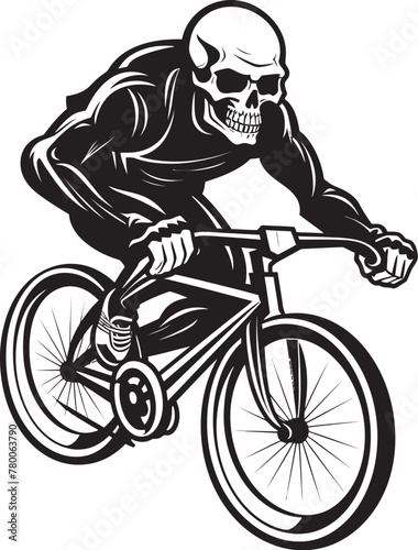 Reaper Ride: Skull on Bicycle Icon Emblem Ghostly Glide: Vector Logo Design for Spooky Cyclists