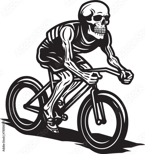 BoneBlaze: Skull Riding Bicycle Icon Graphics Skull Pedaler: Vector Logo Design for Cycling Enthusiasts photo