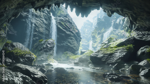 beautiful cave with a river