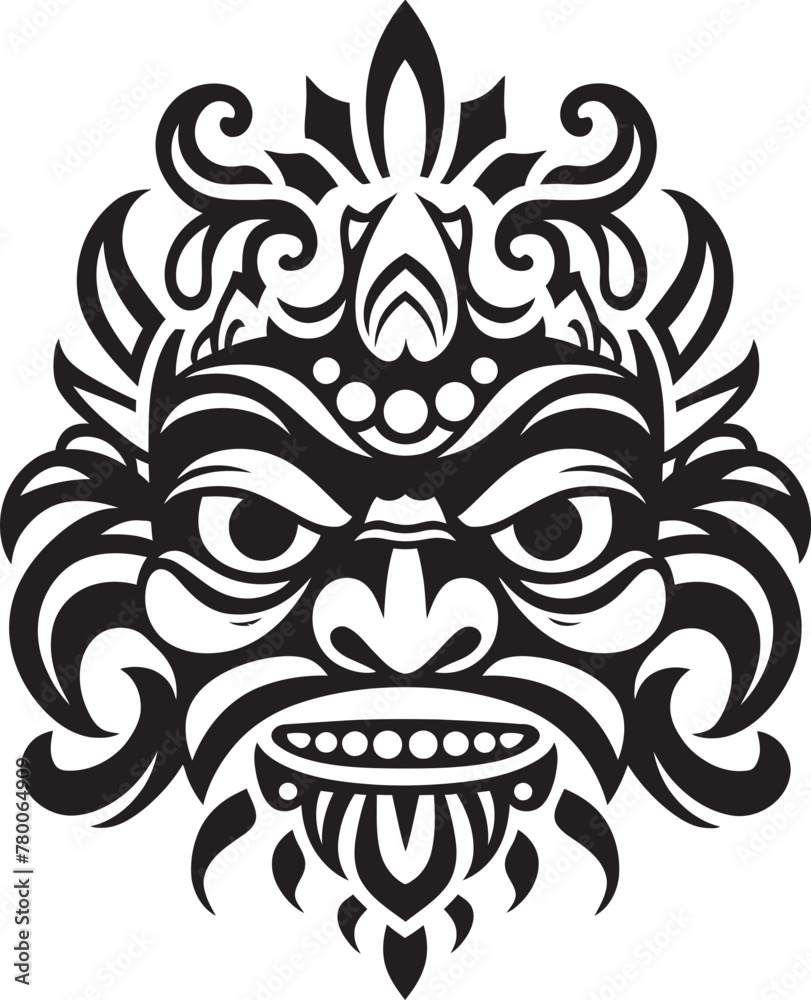 Island Intrigue: Bali Mask Vector Icon Graphics Spiritual Aura: Traditional Mask Emblem Design