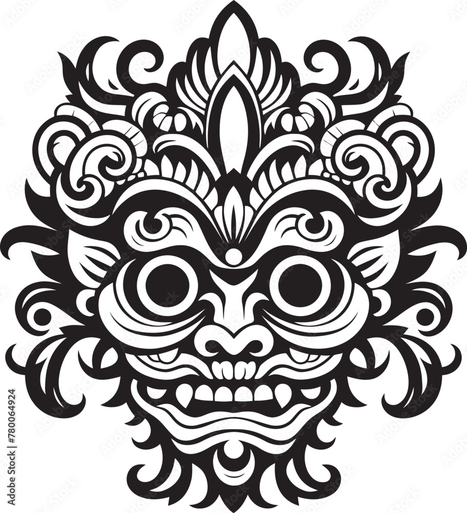 Tribal Tribute: Balinese Mask Emblem Graphics Artisan Heritage: Traditional Mask Logo Design