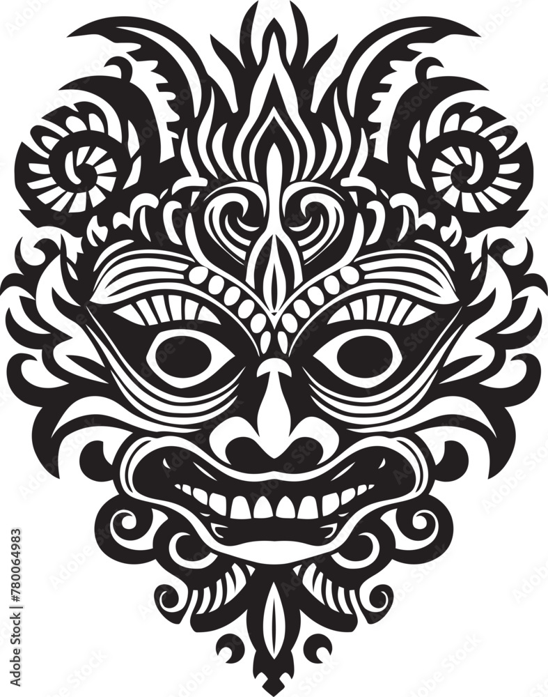 Bali Harmony: Traditional Balinese Mask Emblem Mystical Beauty: Vector Bali Mask Icon Design