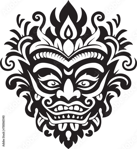 Ethereal Expressions: Traditional Mask Logo Design Sacred Serenade: Bali Mask Vector Icon Graphics