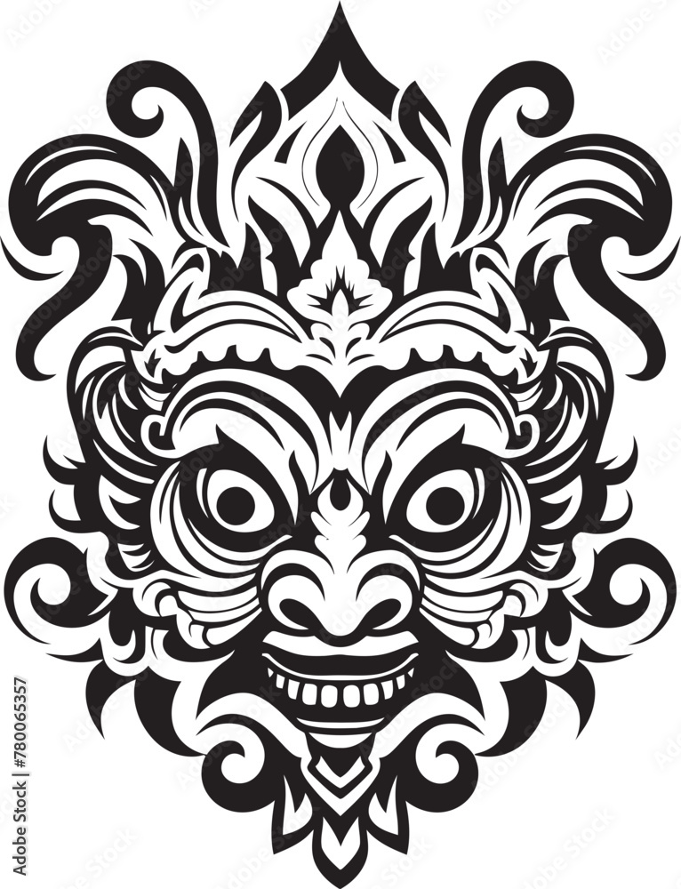Ancient Allure: Vector Bali Mask Emblem Mystical Mosaics: Traditional Mask Logo Design